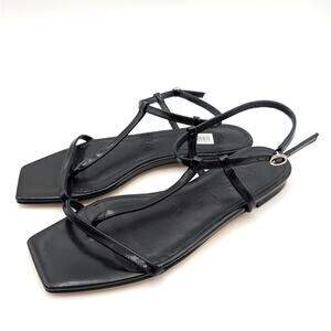 Aeyde Ella Slingback Thong Sandals Women's Leather Black Size US7 EU37